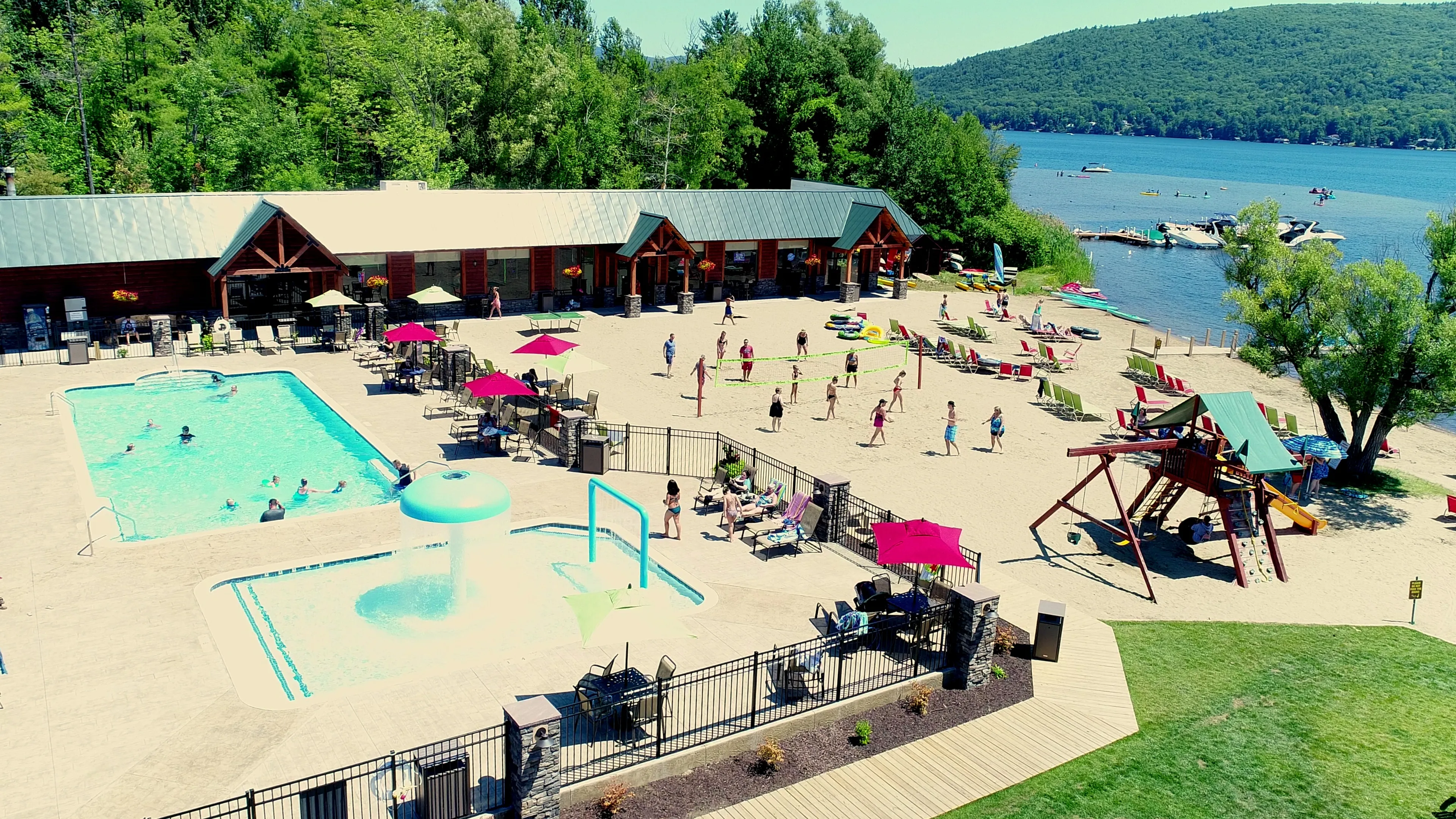 Pools, kid's play area, volleyball all at Scotty's Lakeside Resort